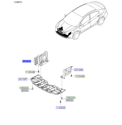 سینی زیر موتور راست سراتو 2015 | Hyundai/KIA Genuine Parts | سراتو YD مدل 2014 تا 2018   29120A7300