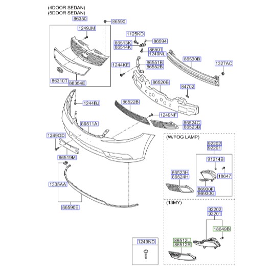 پنجره مشبک سپر جلو راست سراتو کوپه | Hyundai/KIA Genuine Parts | سراتو کوپه TD مدل 2010 تا 2013  865641M700