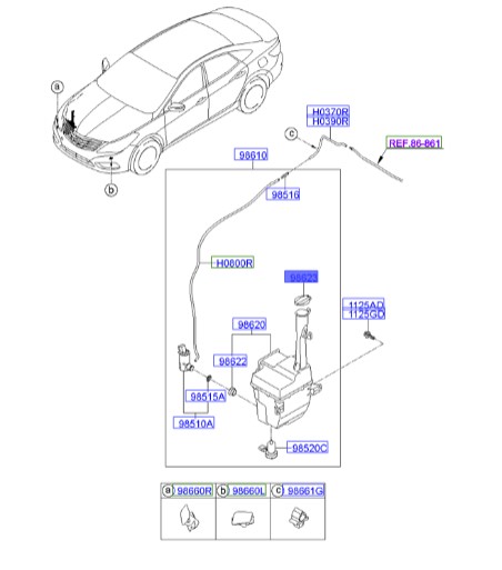 درب منبع شیشه شور هیوندای آزرا  Hyundai/KIA Genuine Parts – MOBIS  986233V000