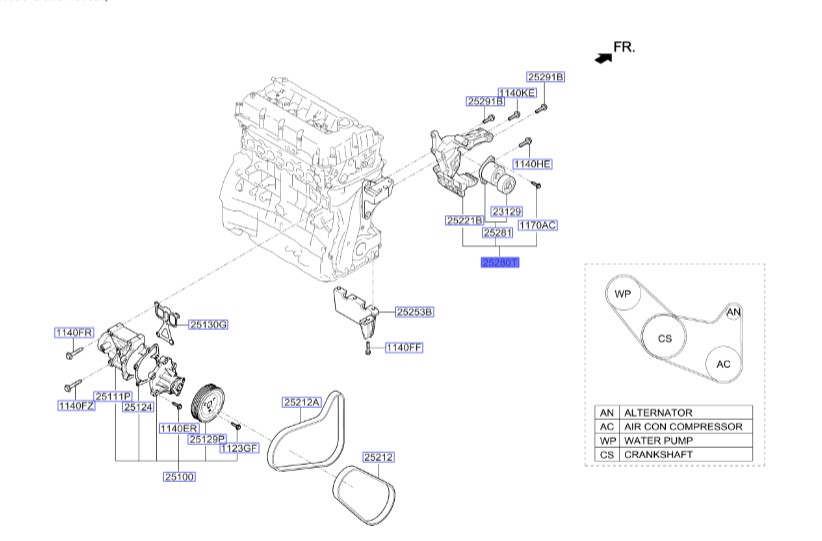 سفت کن تسمه دینام سراتو  | Hyundai/KIA Genuine Parts | سراتو TD  سایپایی و وارداتی, سراتو کوپه TD , اپتیما MG , سورنتو XM , اسپورتیج SL , سانتافه DM , سوناتا YF , توسان ix35 LM 