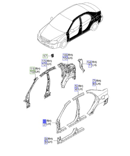 ستون خارجی جلو راست | Hyundai/KIA Genuine Parts – Mobis | سراتو مدل 2007 تا 2009   711202FA10