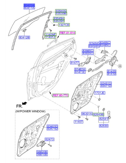 شیشه درب عقب راست النترا  Hyundai/KIA Genuine Parts – MOBIS  834213X010