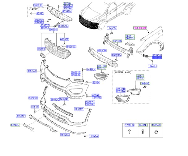 کشویی سپر جلو راست هیوندای سانتافه  Hyundai/KIA Genuine Parts – MOBIS    86514B8000