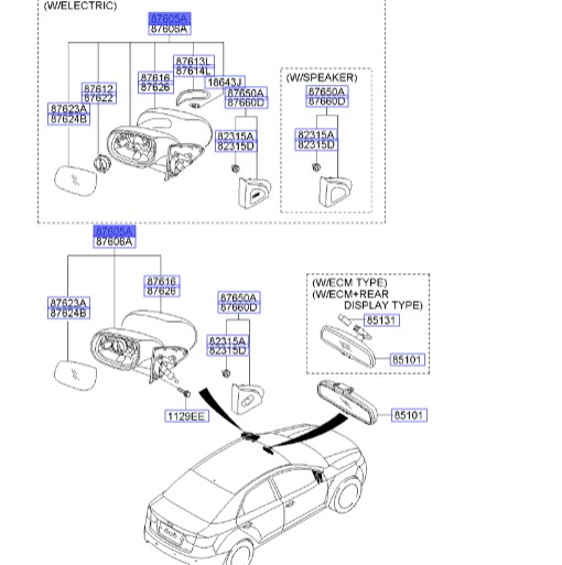 آینه بغل راست | Hyundai/KIA Genuine Parts – Mobis | سراتو TD مدل 2010 سایپایی و وارداتی – سراتو کوپه TD مدل 2010 تا 2013  876201M425