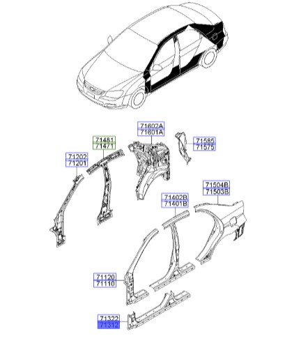 رکاب بیرونی جلو چپ سراتو 2007 | Hyundai/KIA Genuine Parts | سراتو مدل 2007 تا 2009  713122FD40