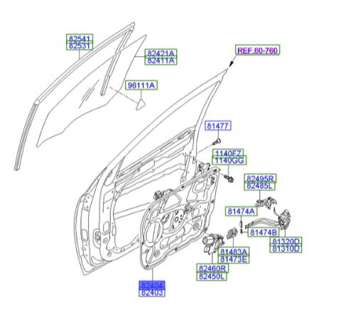 ریل شیشه بالابر جلو راست Hyundai/KIA Genuine Parts – MOBIS  IX55  824023J001