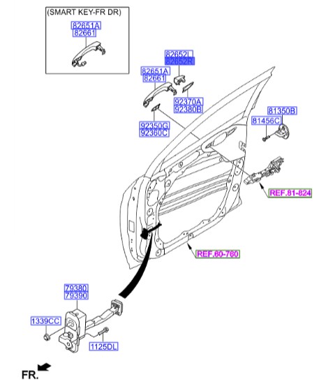 شاسی دستگیره درب جلو بیرونی راست هیوندای توسان  Hyundai/KIA Genuine Parts – MOBIS    82662D7100