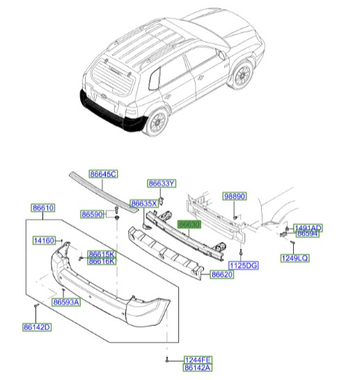 دیاق سپر عقب توسان  Hyundai/KIA Genuine Parts – MOBIS  866302E000 