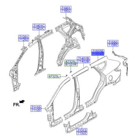 گلگیر عقب راست هیوندای سانتافه  Hyundai/KIA Genuine Parts – MOBIS   715042WC00