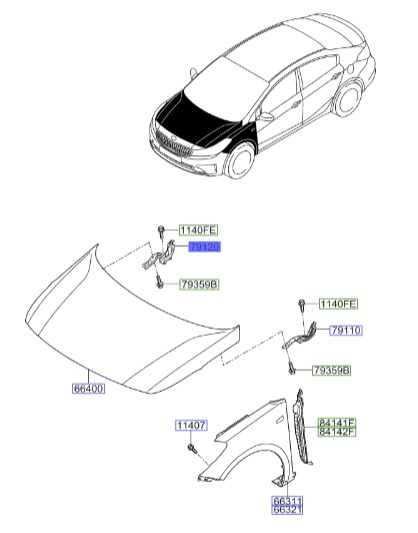 لولای درب موتور راست سراتو | لولای در موتور /کاپوت سمت راست | Hyundai/KIA Genuine Parts – MOBIS | سراتو YD مدل 2014 تا 2018 | 79120A7600