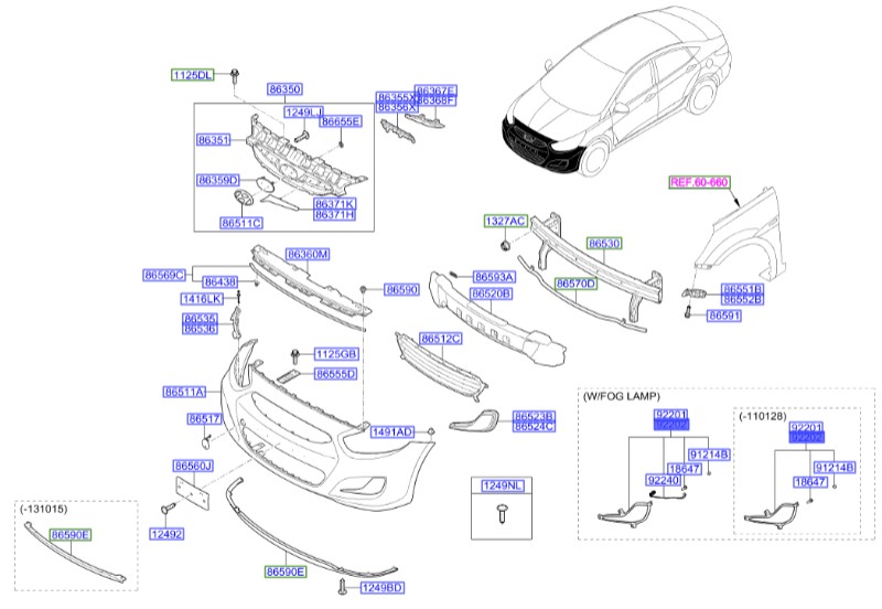 مه شکن جلو راست اکسنت  Hyundai/KIA Genuine Parts – MOBIS     922021R010 