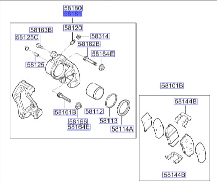 سیلندر ترمز جلو راست کادنزا   Hyundai/KIA Genuine Parts – MOBIS     581903RA60
