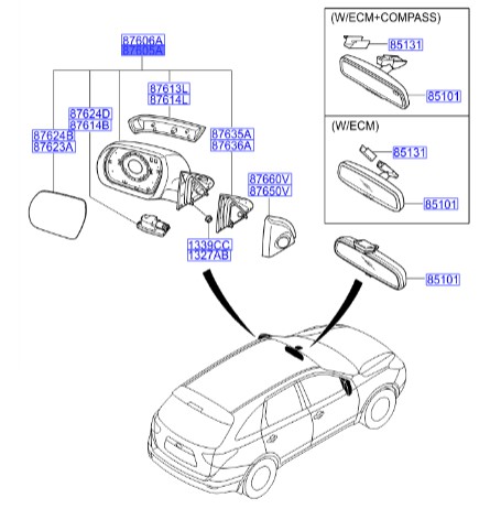 آینه چپ هیوندای Hyundai/KIA Genuine Parts – MOBIS  IX55  876103J120