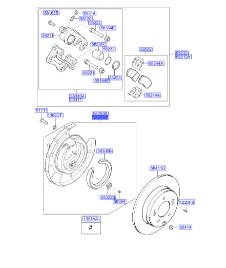 لنت ترمز دستی با کاسه پشت سوناتا Hyundai/KIA Genuine Parts – MOBIS  YF  582503S300