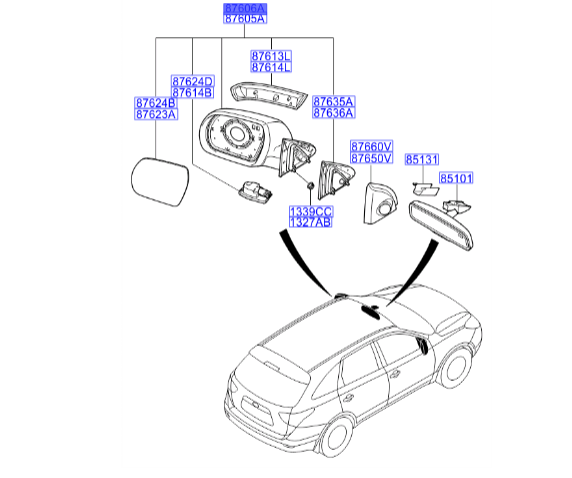 آینه راست  هیوندای Hyundai/KIA Genuine Parts – MOBIS  IX55 876203J120