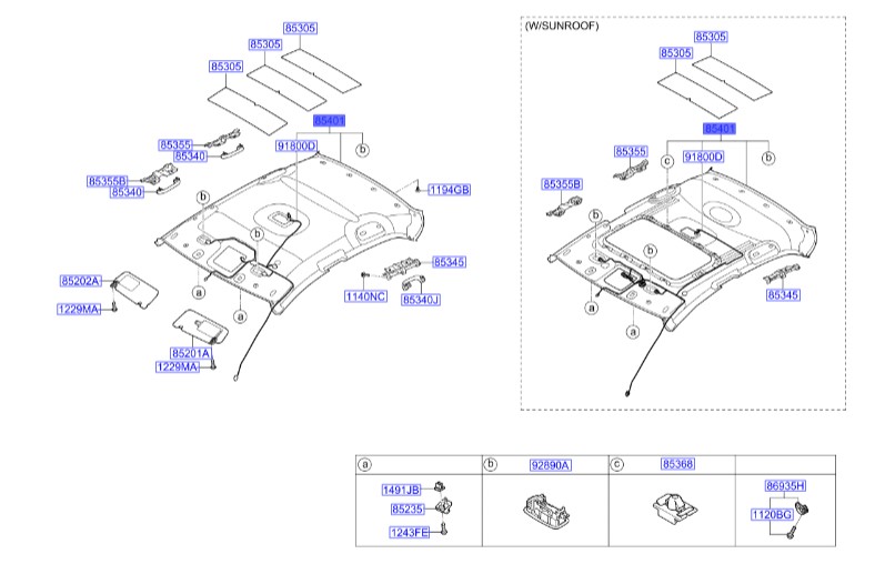 نمد سقف سراتو |پوشش داخلی سقف | Hyundai/KIA Genuine Parts – MOBIS | Kia Cerato | 853101MAZ08O