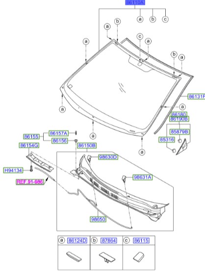 شیشه جلو اکسنت  Hyundai/KIA Genuine Parts – MOBIS   861101R040