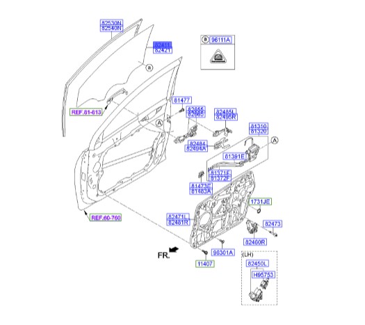 شیشه درب جلو چپ هیوندای سوناتا Hyundai/KIA Genuine Parts – MOBIS   824113S000