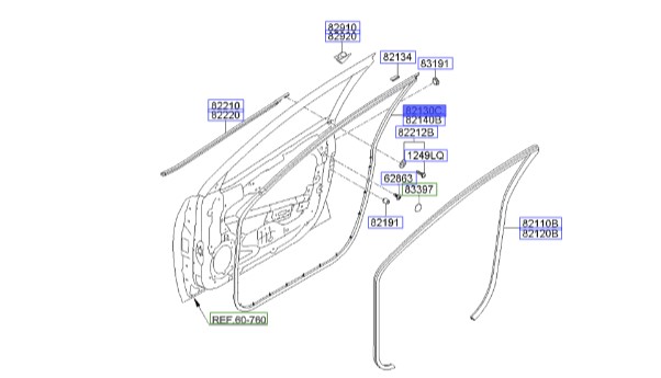 لاستیک دور در جلو چپ سراتو TD | 821301M000 | Hyundai/KIA Genuine Parts – MOBIS