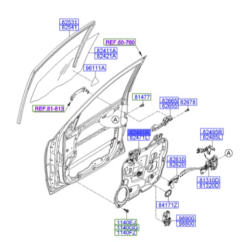ریل شیشه بالابر جلو راست سانتافه  Hyundai/KIA Genuine Parts – MOBIS   824812B001