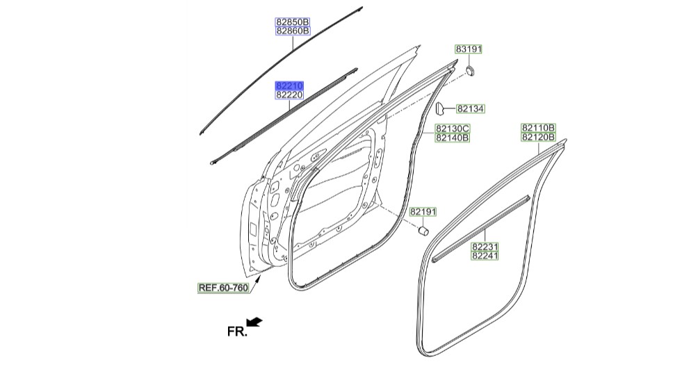 زه آبگیر درب جلو چپ | Hyundai/KIA Genuine Parts – MOBIS | اسپورتیج مدل 2016 – 2017 جی تی لاین
