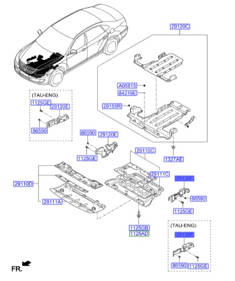 سینی داخلی موتور چپ جنسیس Hyundai/KIA Genuine Parts – MOBIS   291303M501 