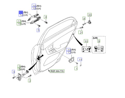 دستگیره خارجی درب سراتو 2008 | دستگیره خارجی در عقب راست | Genuine Parts | سراتو LD  836602F011