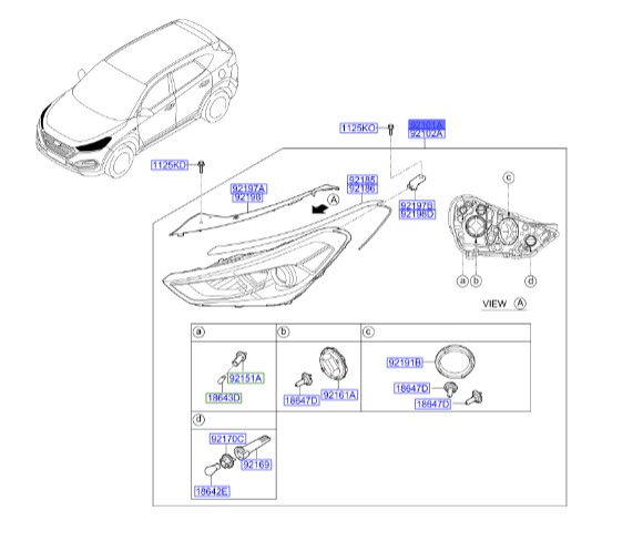 چراغ جلو چپ هیوندای توسان Hyundai/KIA Genuine Parts – MOBIS   92101D3100