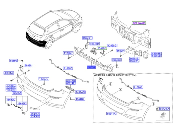 دیاق سپر عقب اصلی Hyundai/KIA Genuine Parts – MOBIS  I20  866301J500 