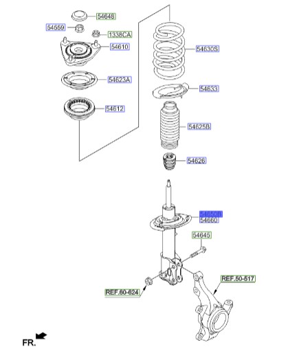 کمک فنر جلو چپ سراتو 2015 | کمک فنر جلو سمت راننده | Hyundai/KIA Genuine Parts – MOBIS | سراتو YD 54651A7220