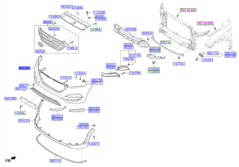 سپر جلو بالا هیوندای توسان Hyundai/KIA Genuine Parts – MOBIS   86540D7120