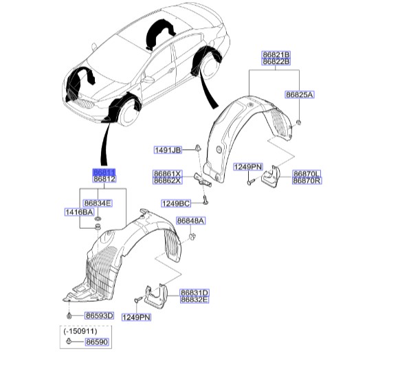 شل گیر چرخ جلو چپ | Hyundai/KIA Genuine Parts – Mobis | سراتو مدل 2014 تا 2018  86811A7000