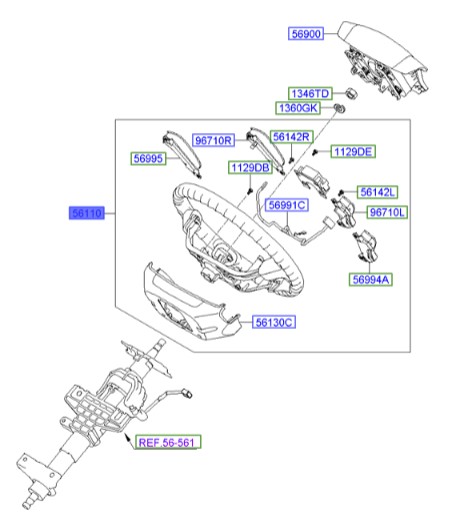 غربیلک فرمان هیوندای سانتافه  Hyundai/KIA Genuine Parts – MOBIS    561002B530WK