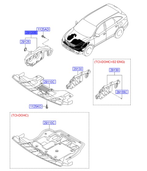 سینی زیر بغل موتور راست Hyundai/KIA Genuine Parts – MOBIS  IX55  291203J010