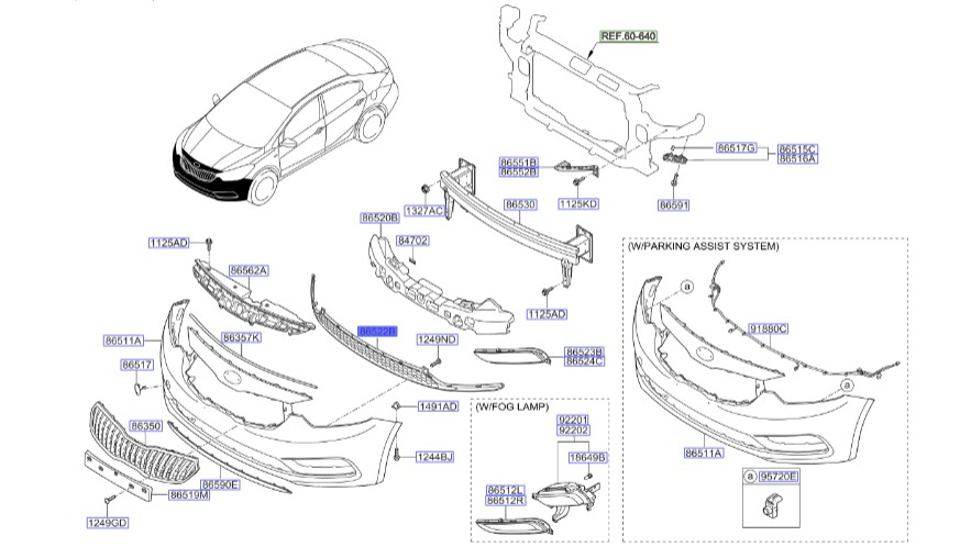 توری سپر جلو سراتو ۲۰۱۶ | Hyundai/KIA Genuine Parts | سراتو YD مدل ۲۰۱۴ تا ۲۰۱۸  86522A7010
