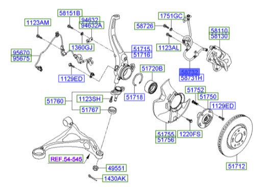 شیلنگ ترمزجلو راست هیوندای آزرا  Hyundai/KIA Genuine Parts – MOBIS  587323L000