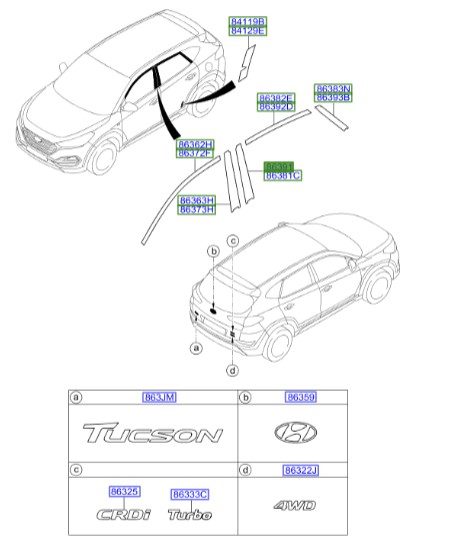 برچسب ستون عقب راست توسان  Hyundai/KIA Genuine Parts – MOBIS   86391D3000