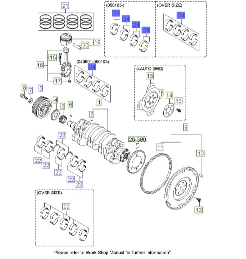 یاتاقان متحرک سراتو| یاتاقان متحرک موتور |Hyundai/KIA Genuine Parts – MOBIS | سول| سراتو| اسپورتیج| هیوندای i30| کوپه| توسان 2306023620