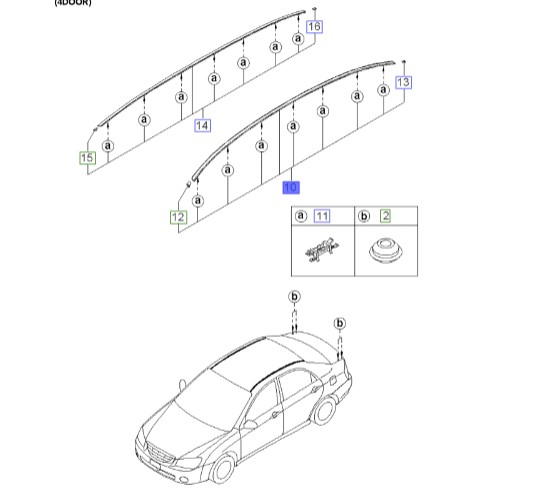 زه روی سقف چپ سراتو 2007 | Hyundai/KIA Genuine Parts – MOBIS | سراتو LD مدل 2007 تا 2009  872102F000