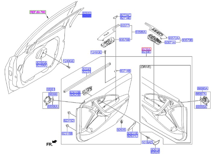 نوار گرنجور درب جلو راست  Hyundai/KIA Genuine Parts – MOBIS   829203V0004X