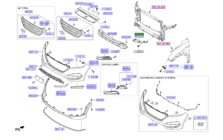 کشویی سپر جلو بالا توسان  Hyundai/KIA Genuine Parts – MOBIS   86551D3000 