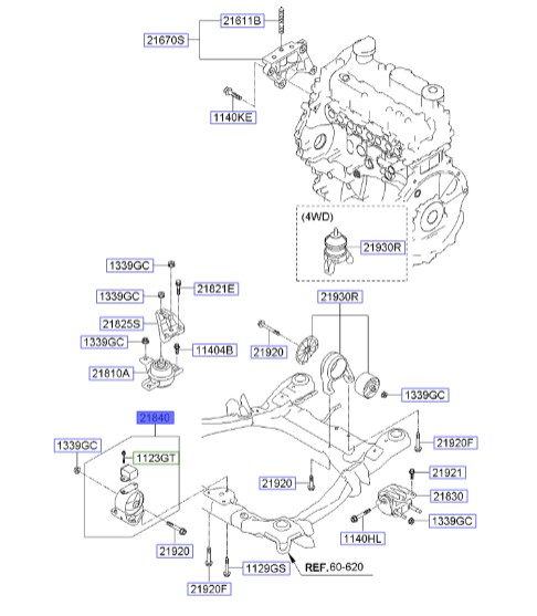 دسته موتور جلو سورنتو | Hyundai/KIA Genuine Parts | سورنتو XM مدل 2010 تا 2014 – سانتافه CM مدل 2008 تا 2013