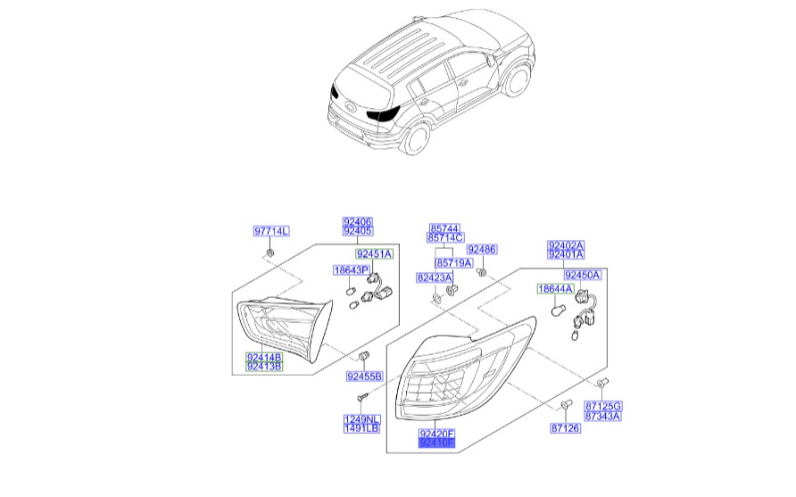 چراغ خطر عقب روی گلگیر چپ بدون لامپ| Hyundai/KIA Genuine Parts – MOBIS | اسپورتیج SL مدل 2010 تا 2016
