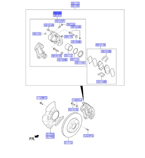 سیلندر ترمز جلو چپ هیوندای آزرا  Hyundai/KIA Genuine Parts – MOBIS  581803QA50