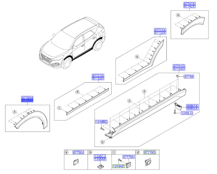 زه روی گلگیر راست هیوندای توسان  Hyundai/KIA Genuine Parts – MOBIS   87712D3000CA