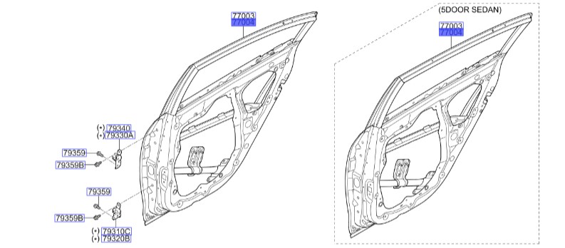 درب عقب راست کیا سراتو ۲۰۱۶ | Hyundai/KIA Genuine Parts | سراتو YD مدل ۲۰۱۴ تا ۲۰۱۸  77004A7000