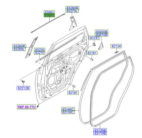 زه درب عقب چپ Hyundai/KIA Genuine Parts – MOBIS   IX55   838503J000