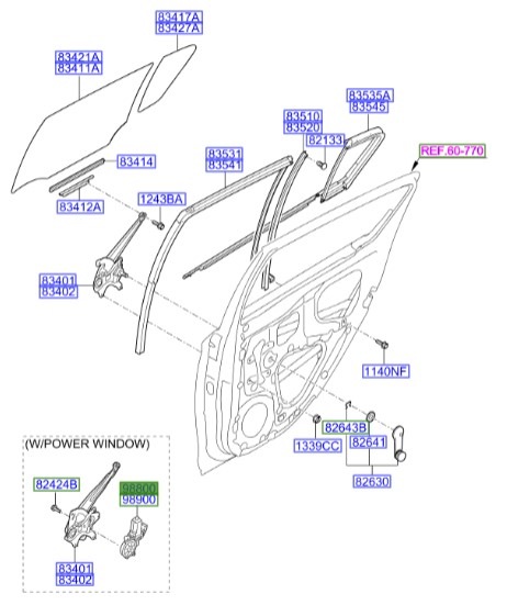 موتور شیشه بالابر جلو چپ Hyundai/KIA Genuine Parts – MOBIS   I20  988101J100