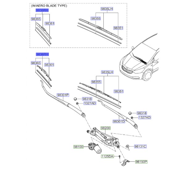 تیغه برف پاک کن راست سراتو  | Hyundai/KIA Genuine Parts | سراتو YD , النترا MD , سانتافه DM, i30 FD 