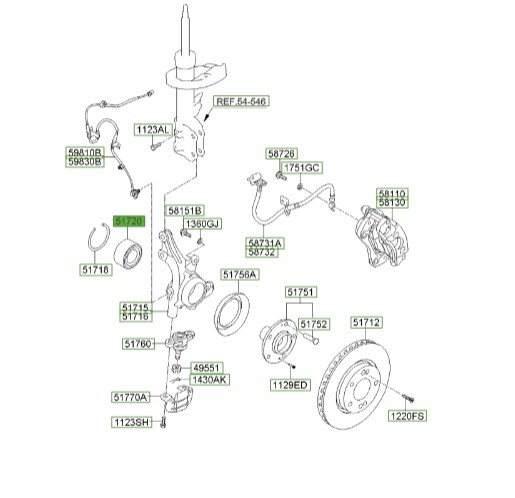 بلبرینگ چرخ جلو سراتو | Genuine Parts | انواع سراتو، النترا، i30، سول و ولستر 517200Q000